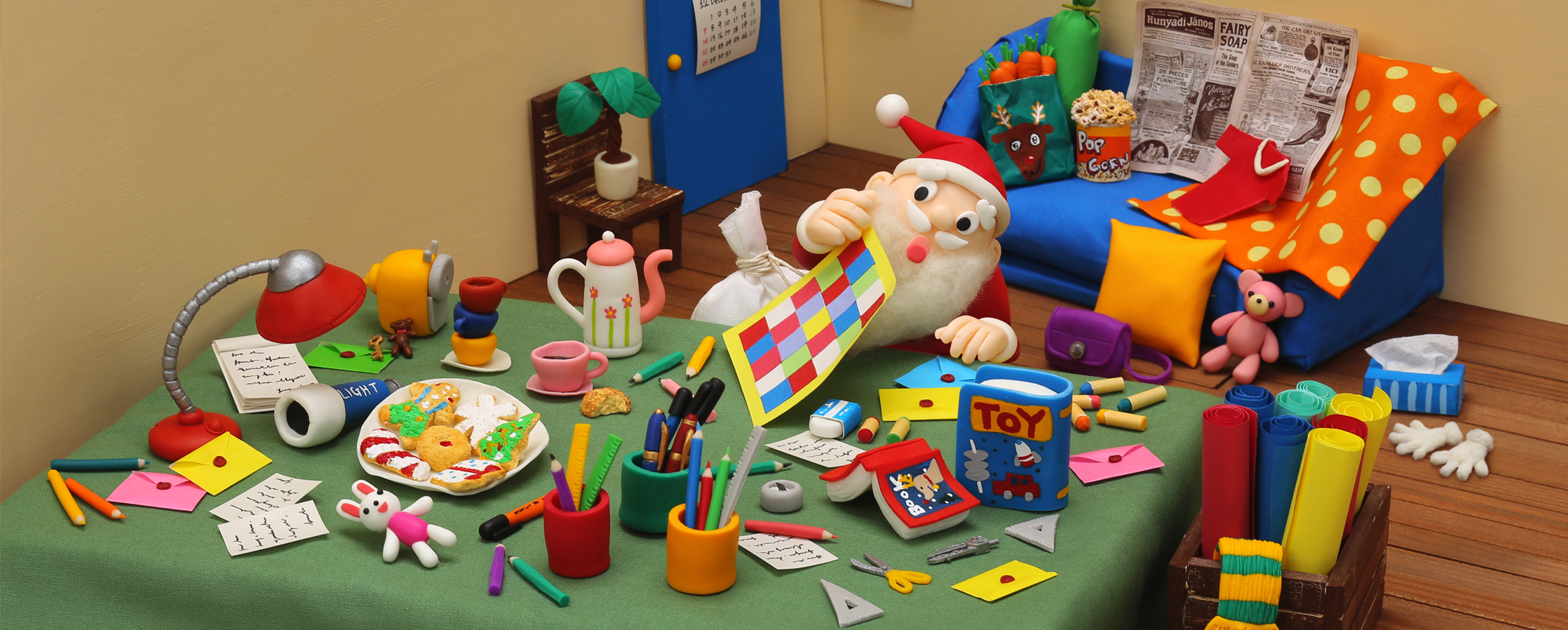 【クレイアート／粘土立体イラスト】<br>『こどもちゃれんじほっぷ』用クレイアート「どこだっけのサンタさん」