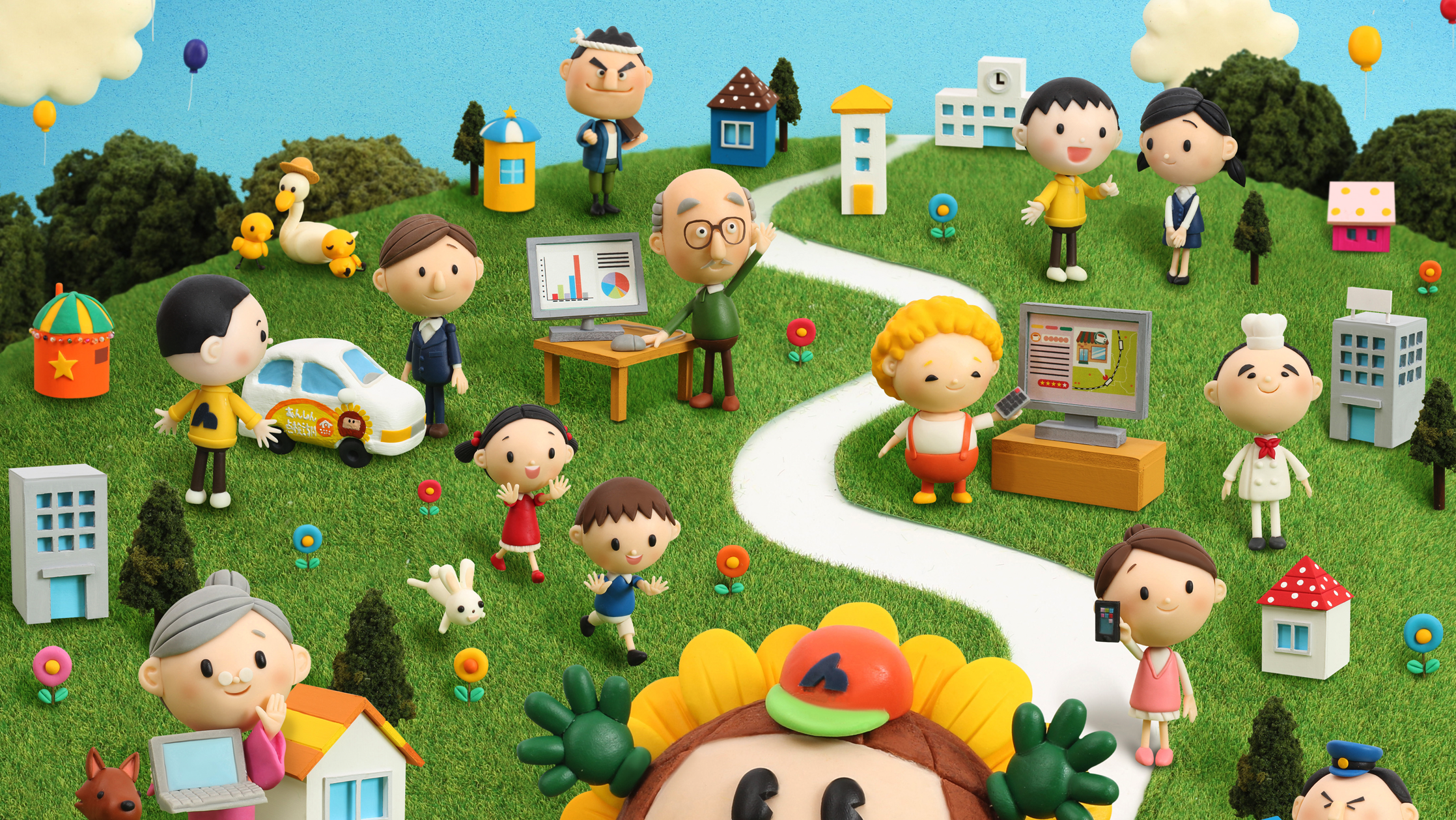 【クレイアート／粘土立体イラスト】ひまわりネットワーク 新聞広告<br>“1月・地元の暮らしを支える”ビジュアルデザイン制作