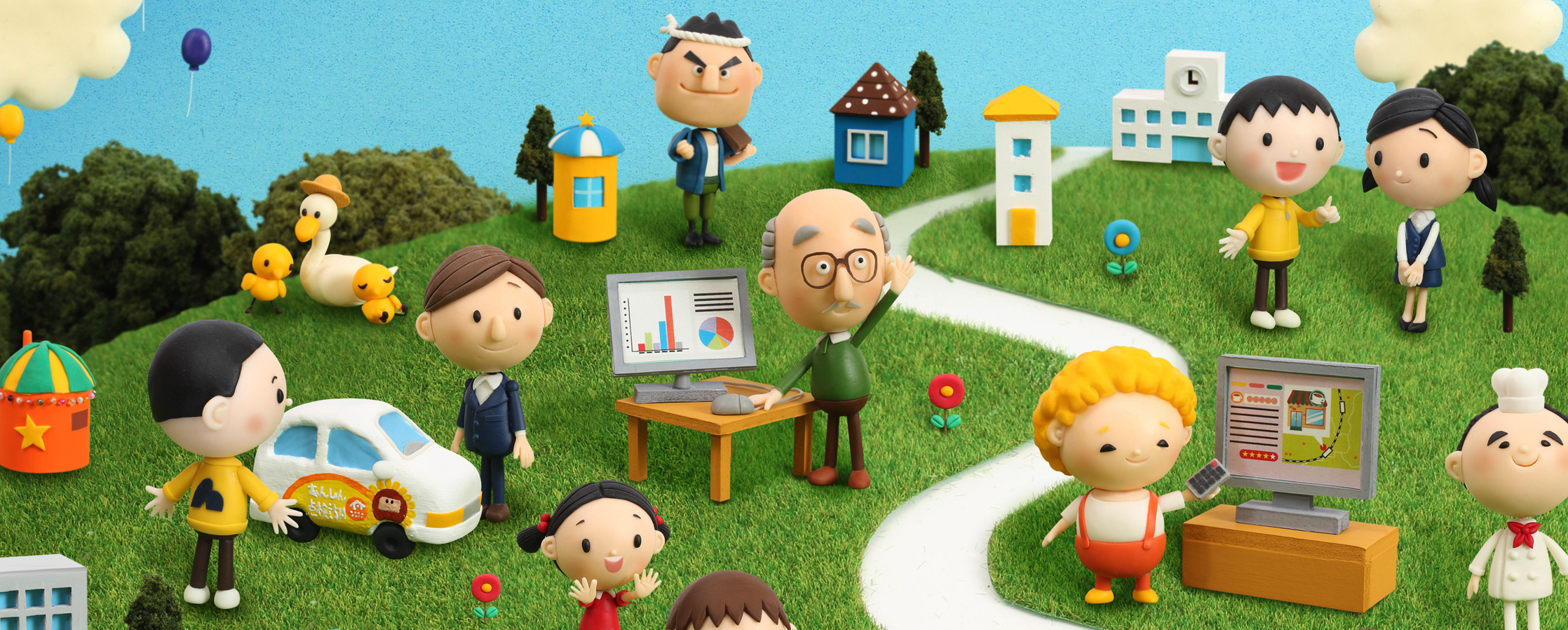 【クレイアート／粘土立体イラスト】ひまわりネットワーク 新聞広告<br>“1月・地元の暮らしを支える”ビジュアルデザイン制作