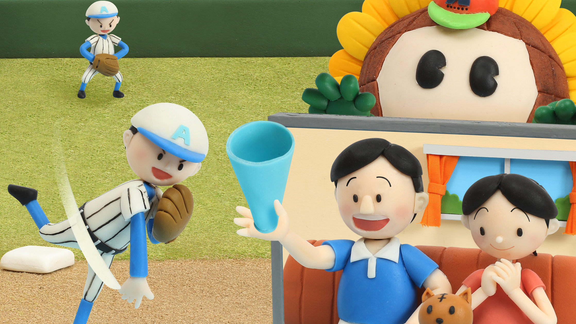 【クレイアート／粘土立体イラスト】<br>ひまわりネットワーク新聞広告 6月号 “高校野球放送” ビジュアル制作