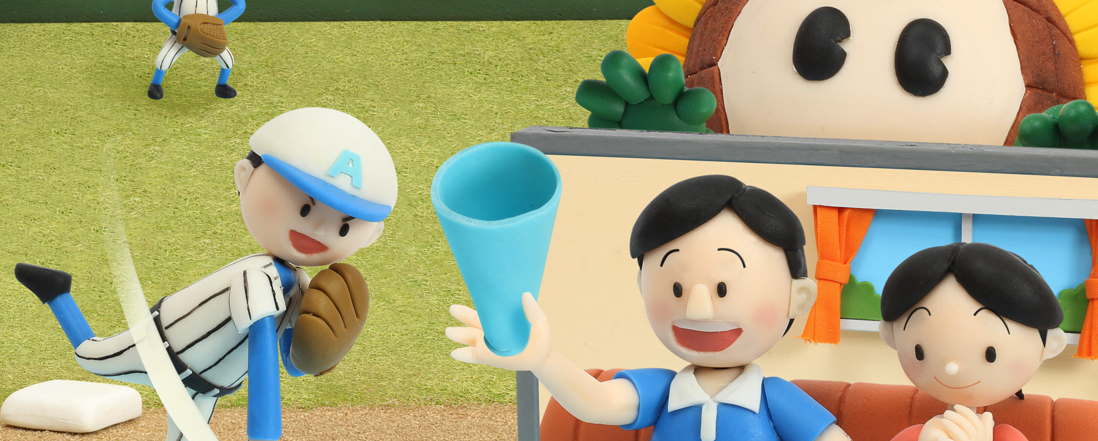 【クレイアート／粘土立体イラスト】<br>ひまわりネットワーク新聞広告 6月号 “高校野球放送” ビジュアル制作