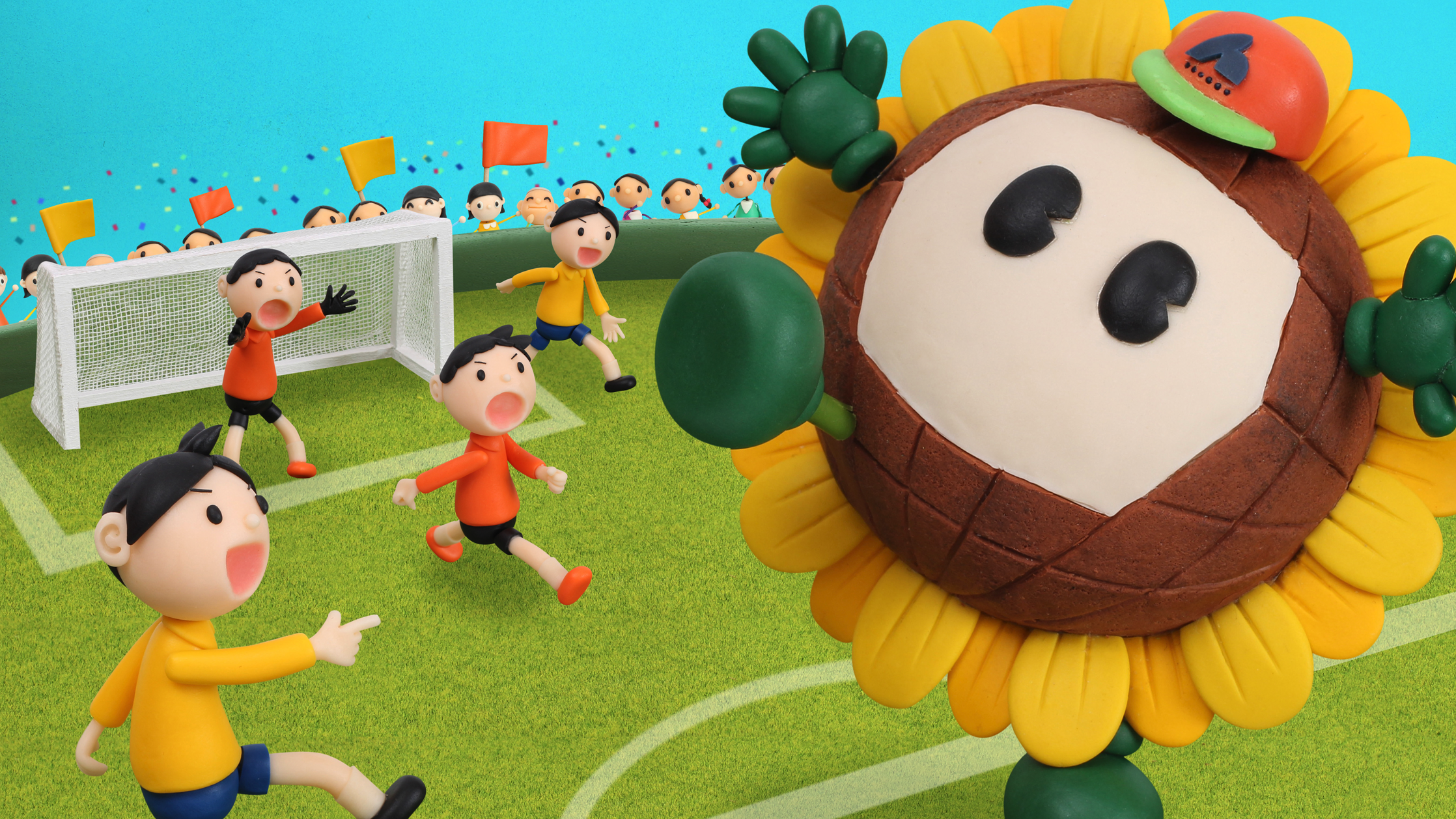 【クレイアート／粘土立体イラスト】<br>ひまわりネットワーク 新聞広告 10月号 “少年サッカー放送” ビジュアル制作