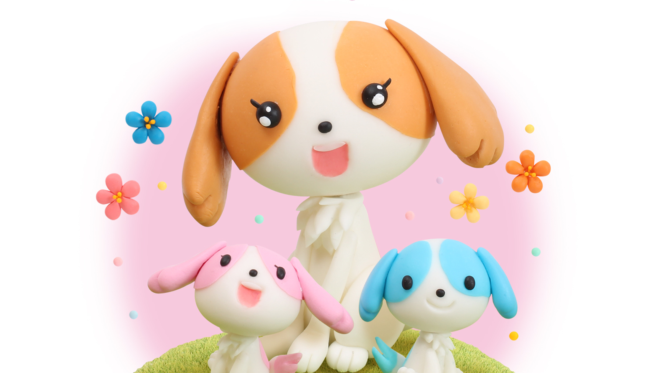 【クレイアート／粘土立体イラスト】<br>セブンイレブン 年賀状ビジュアル “戌年” ファミリー・女児向け向け年賀アート制作