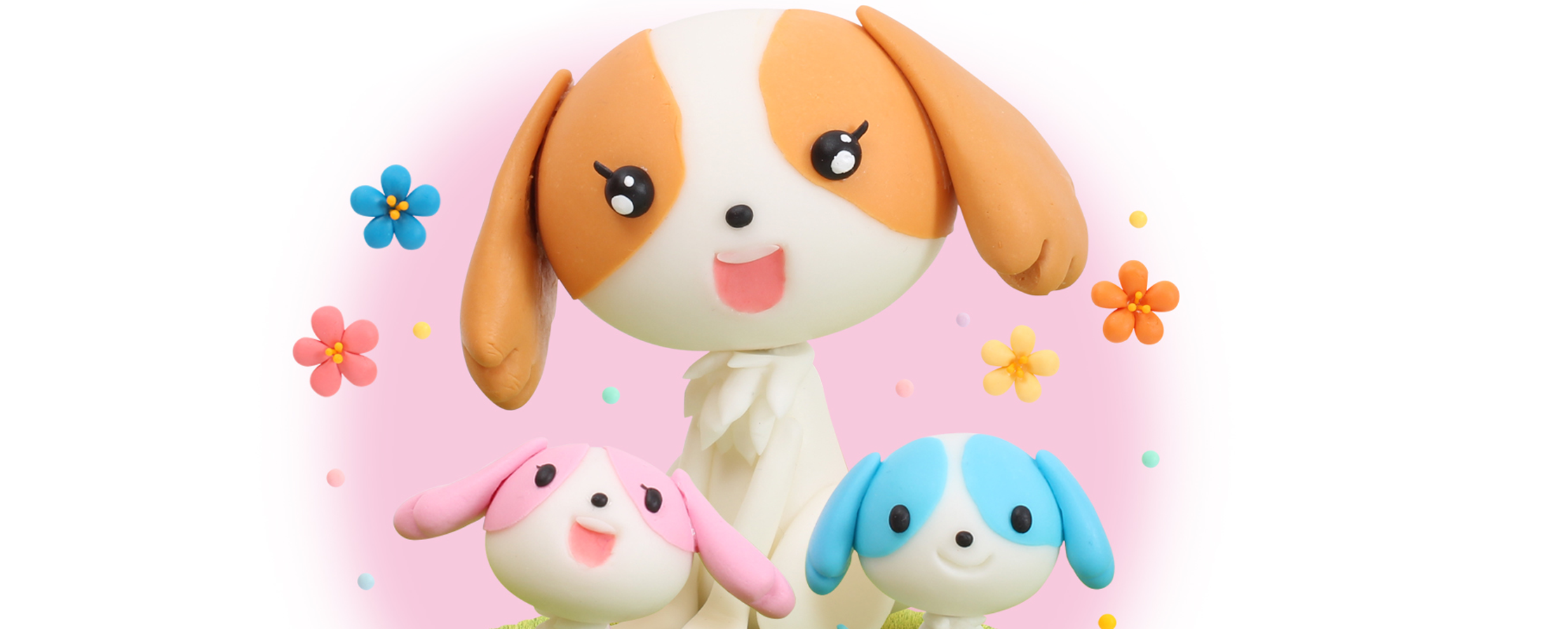 【クレイアート／粘土立体イラスト】<br>セブンイレブン 年賀状ビジュアル “戌年” ファミリー・女児向け向け年賀アート制作