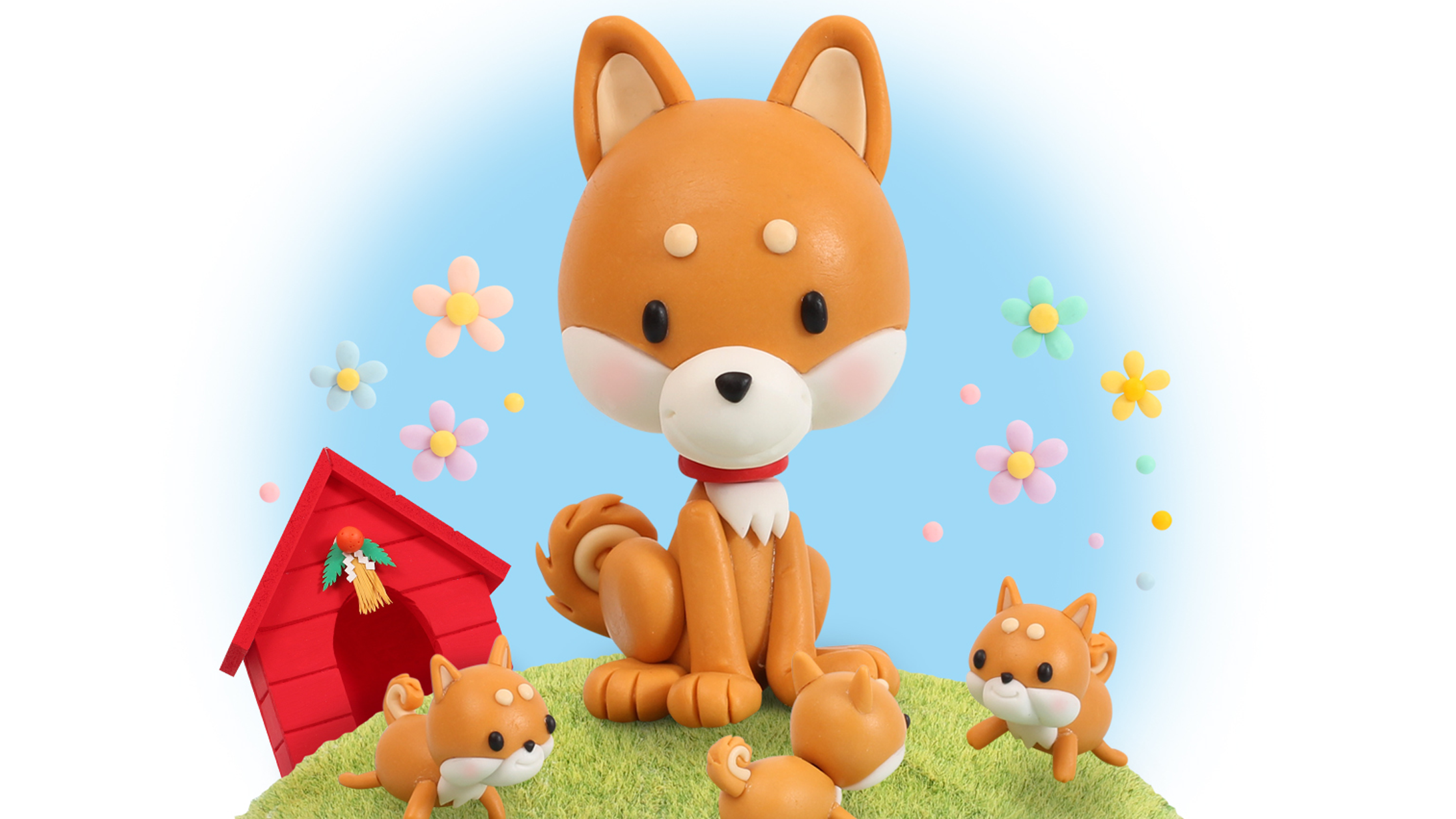 【クレイアート／粘土立体イラスト】<br>セブンイレブン 年賀状ビジュアル “戌年” ファミリー向け年賀アート制作