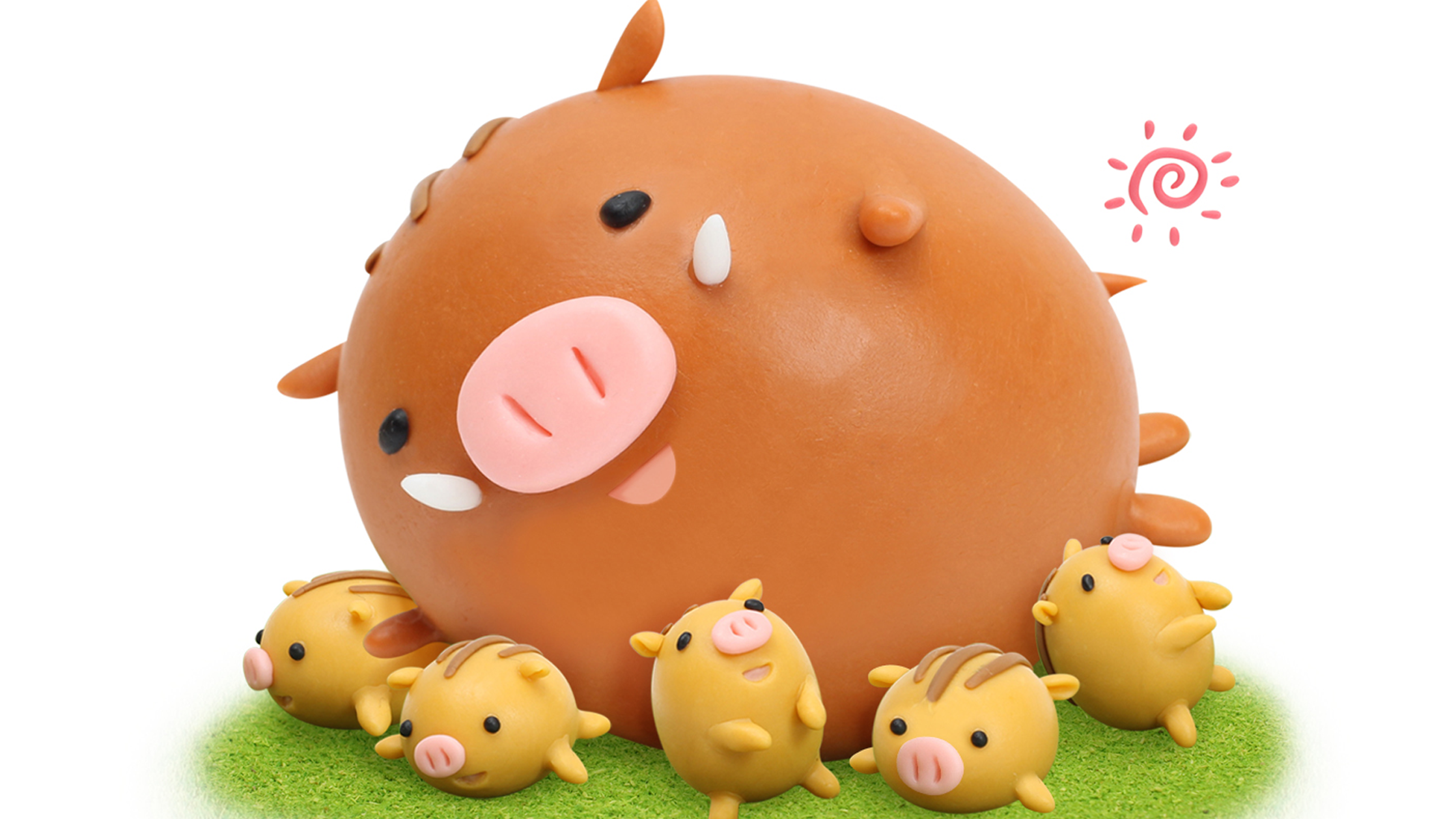 【クレイアート／粘土立体イラスト】<br>セブンイレブン 年賀状ビジュアル “猪年” ファミリー向け年賀アート制作