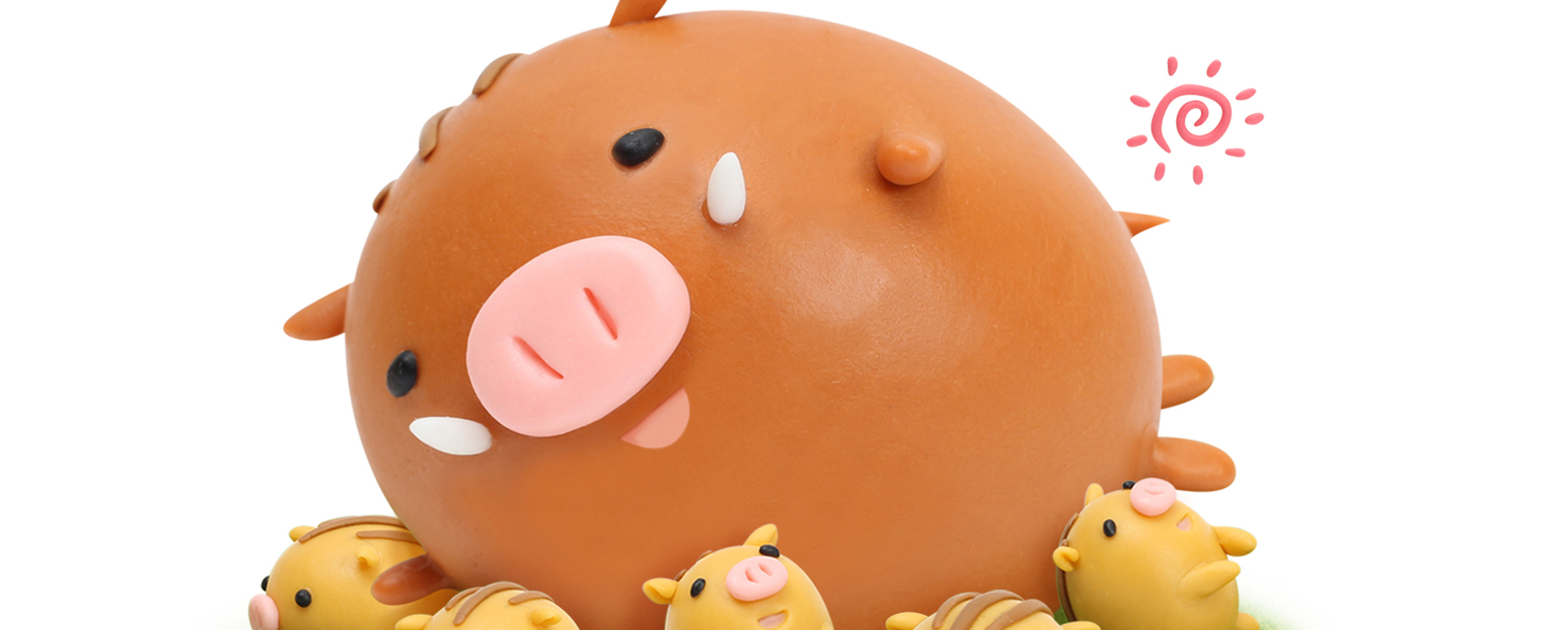 【クレイアート／粘土立体イラスト】<br>セブンイレブン 年賀状ビジュアル “猪年” ファミリー向け年賀アート制作