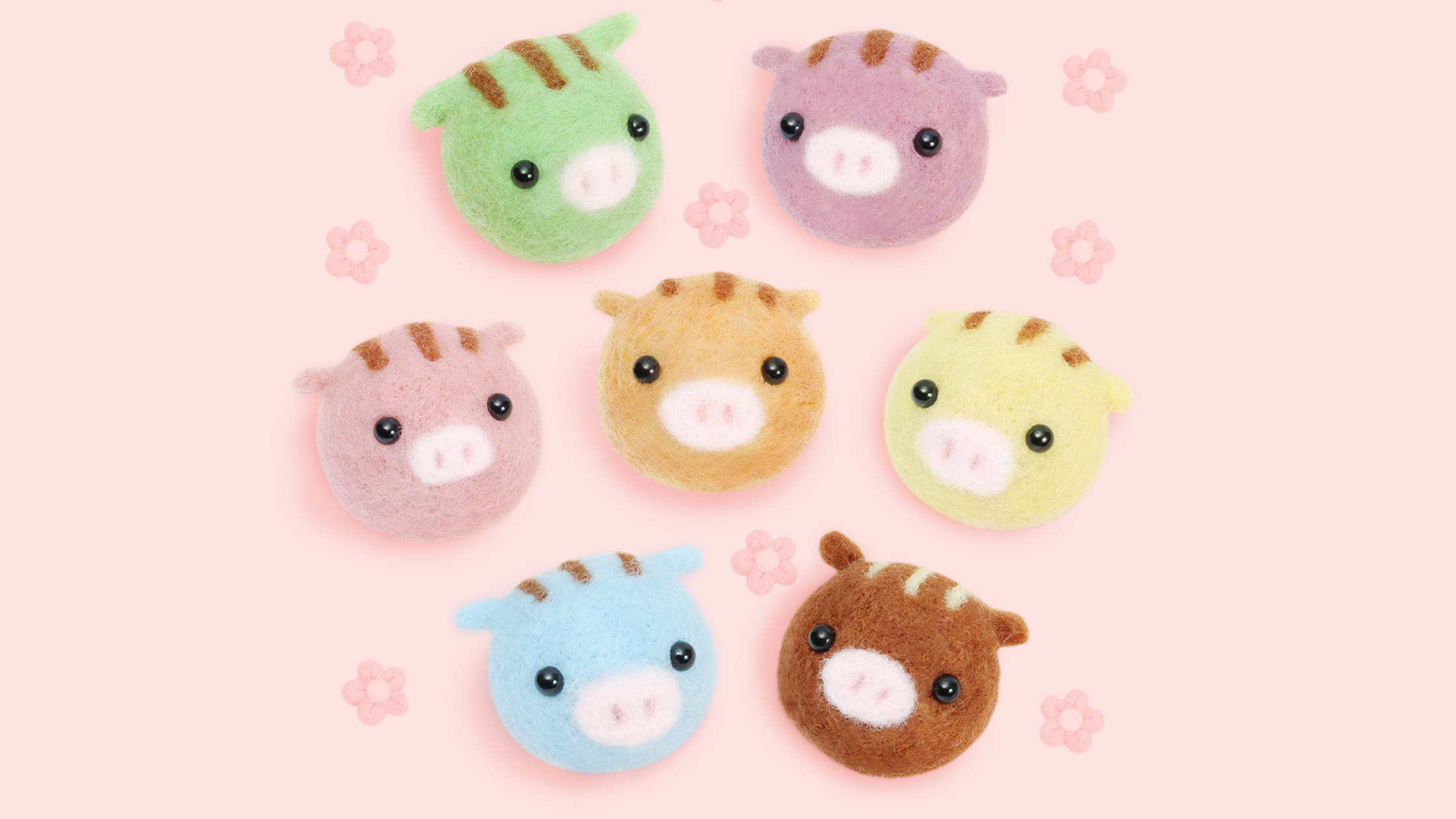 【クレイアート／羊毛フエルト立体イラスト】<br>セブンイレブン 年賀状ビジュアル “猪年” 年賀アート制作