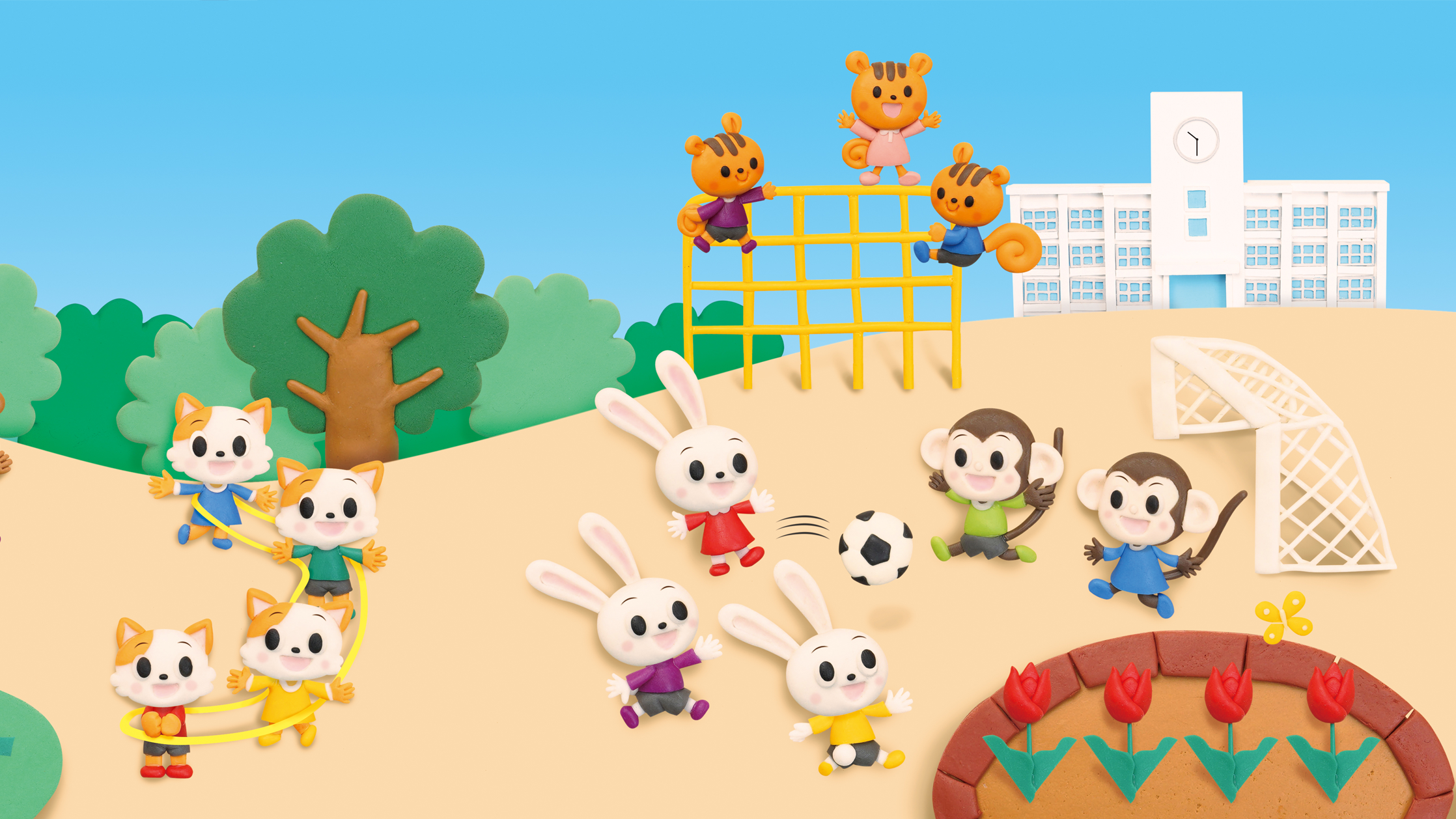 【クレイアート／粘土立体イラスト】<br>『ポピっこ あおどり 〜もじ・かず・ことば〜 ドリるん』教材誌面用絵本