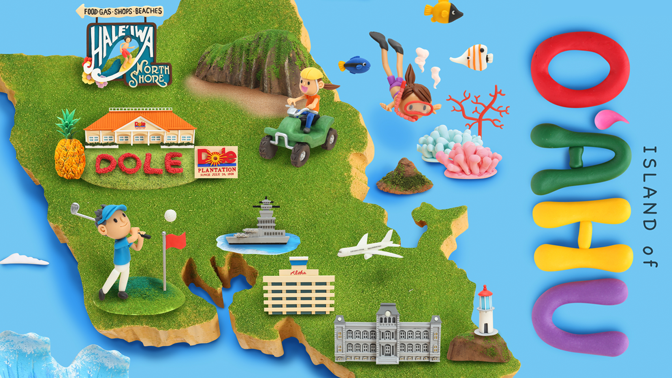 【クレイアート／ミニチュアジオラマ】ハワイ州観光協会 “ハワイ4島” クレイアートビジュアル制作｜ウォルナッツ・クレイワークスタジオ