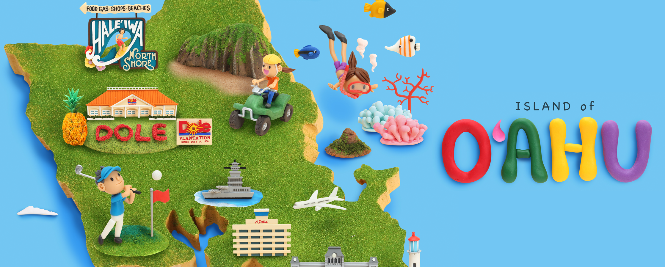 【クレイアート／ミニチュアジオラマ】ハワイ州観光協会 “ハワイ4島” クレイアートビジュアル制作｜ウォルナッツ・クレイワークスタジオ