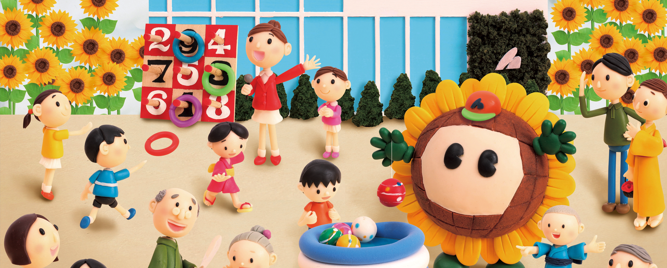 【クレイアート／粘土立体イラスト】<br>ひまわりネットワーク カレンダー 8月号 “ひまわりネットワークの縁日” ビジュアル制作