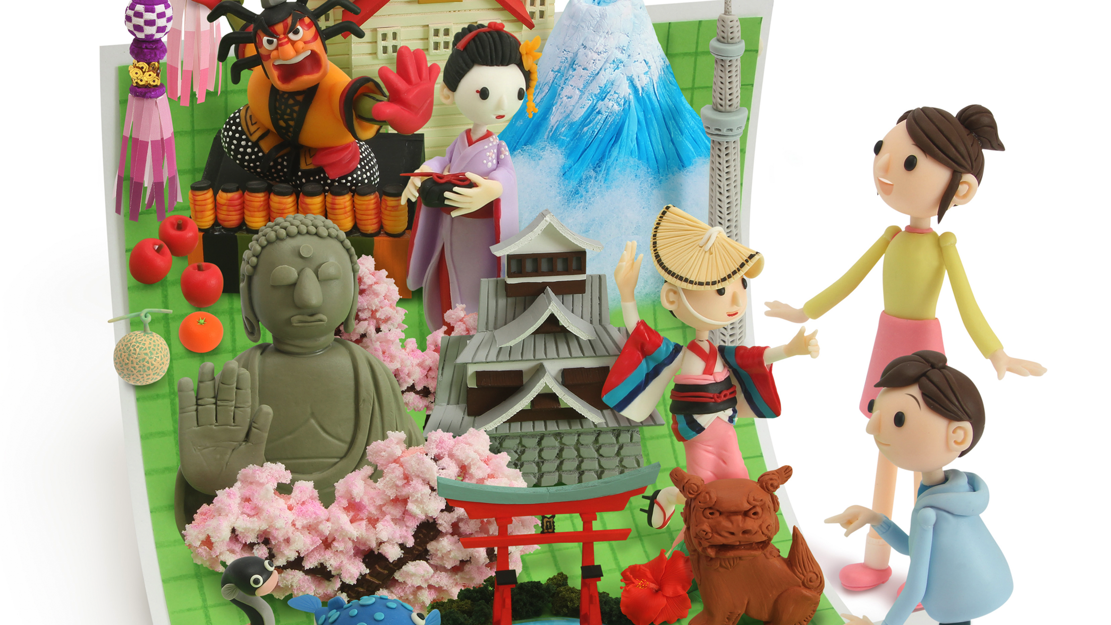 【クレイアート／粘土立体イラスト】<br>『2015 社会の自主学習 地理2』教科書参考ワーク表紙ビジュアル制作