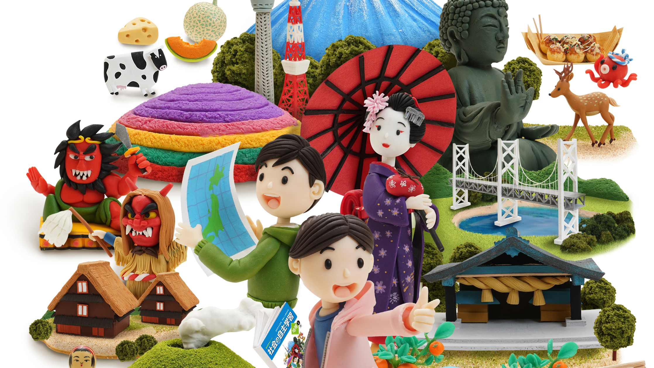 【クレイアート／粘土立体イラスト】<br>『2020 社会の自主学習 地理2』教科書参考ワーク表紙ビジュアル制作