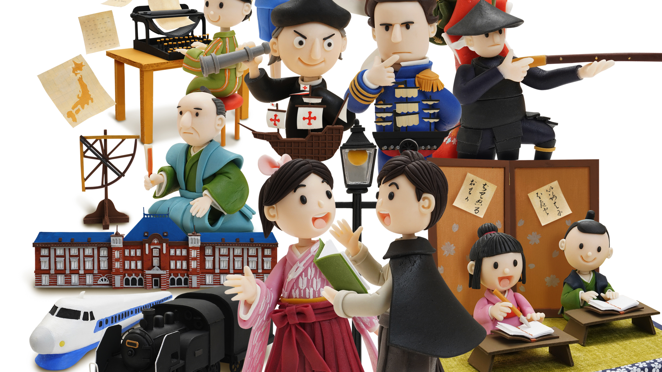 【クレイアート／粘土立体イラスト】<br>『2020 社会の自主学習 歴史2』教科書参考ワーク表紙ビジュアル制作